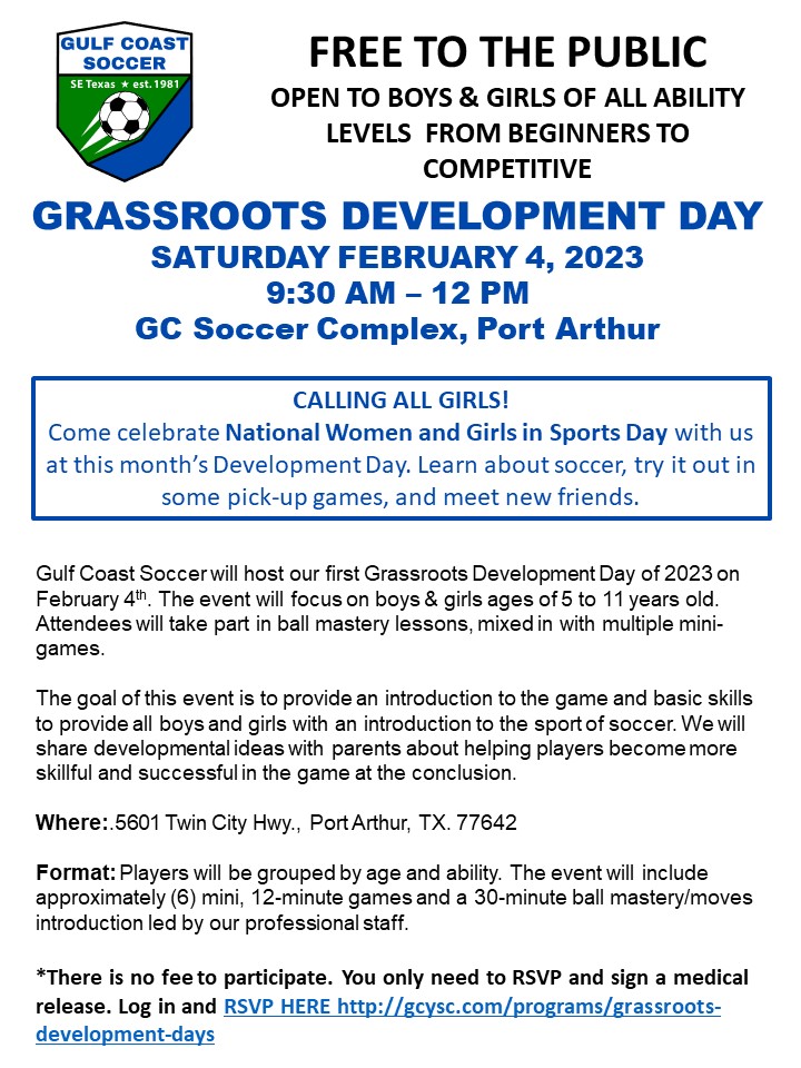 Gulf Coast Youth Soccer Club Grassroots Development Days